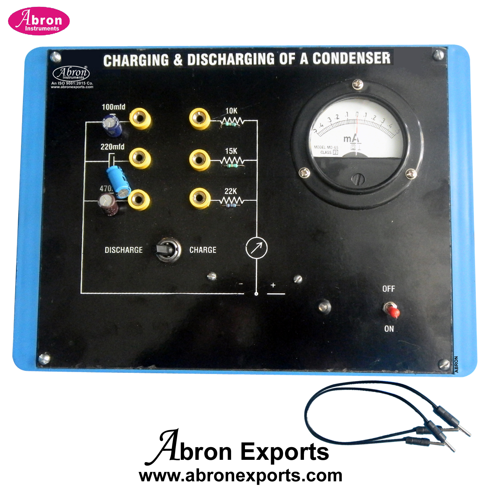 Charging & Discharging of Condenser 1 Dial Meter 3 Electrolytic Condensers 3 resistances power supply With charge discharge key AE-1220A